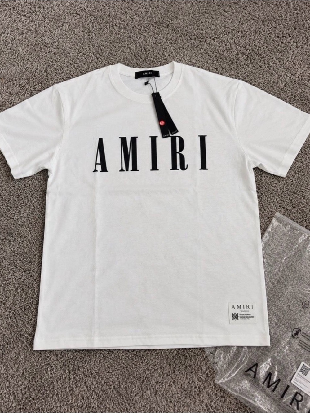 AMIRI White Crewneck T‑Shirt with Black Logo